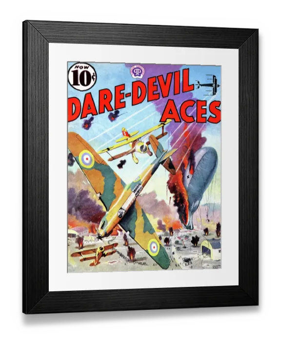 Framed Print : British attack Nazi Airfield and shoot down a German Zeppelin Framed Print : British attack Nazi Airfield and shoot down a German Zeppelin