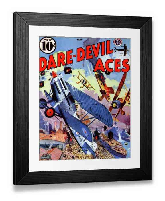 Framed Print : WWII Dogfight over Wharves & Dockyards in Port Framed Print : WWII Dogfight over Wharves & Dockyards in Port