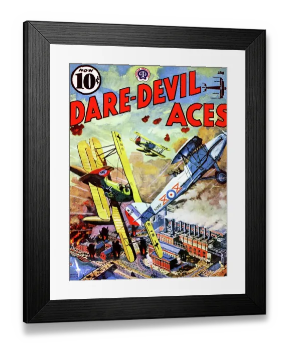 Framed Print : WWII Dogfight over Factories Framed Print : WWII Dogfight over Factories