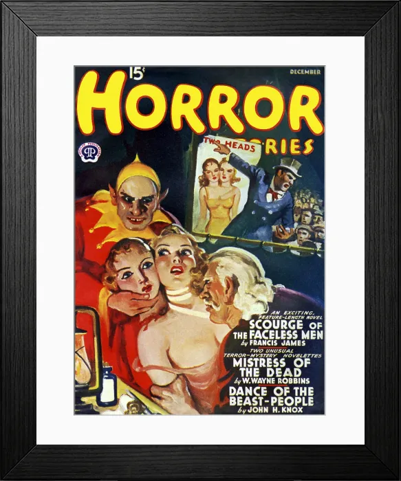 Framed Print : Two Heads. Horror Stories pulp magazine. December 1940 Framed Print : Two Heads. Horror Stories pulp magazine. December 1940