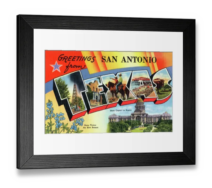 Framed Print : Greetings from San Antonio, Texas Framed Print : Greetings from San Antonio, Texas