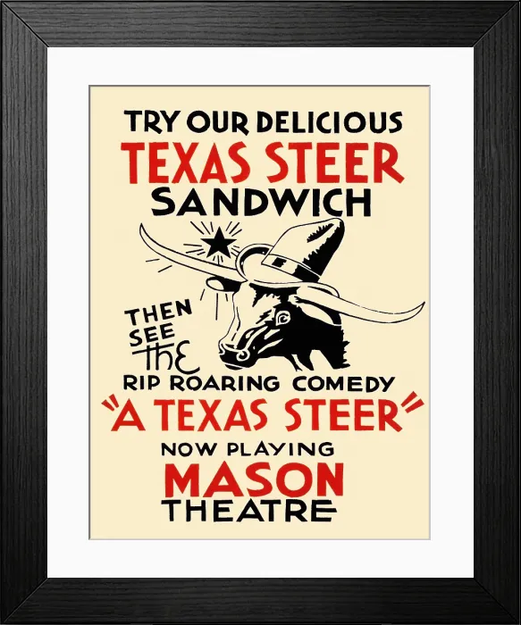Framed Print : Texas Steer Sandwich Framed Print : Texas Steer Sandwich