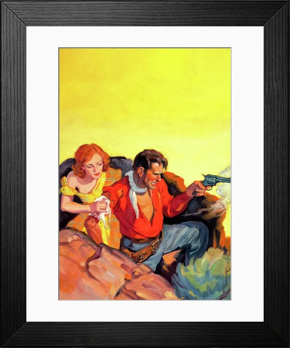 Framed Print : Wounded. Dime Western Magazine, pulp cover, July 1933 Framed Print : Wounded. Dime Western Magazine, pulp cover, July 1933