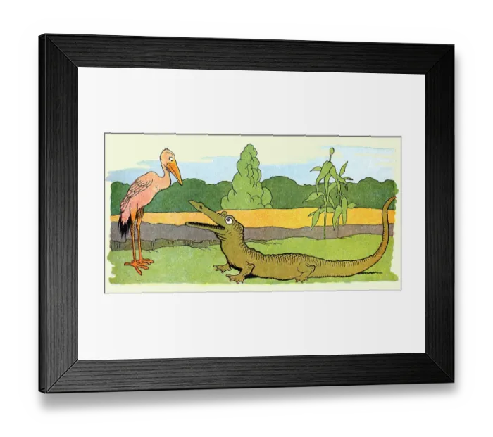 Framed Print : Stork and Crocodile Chat Framed Print : Stork and Crocodile Chat