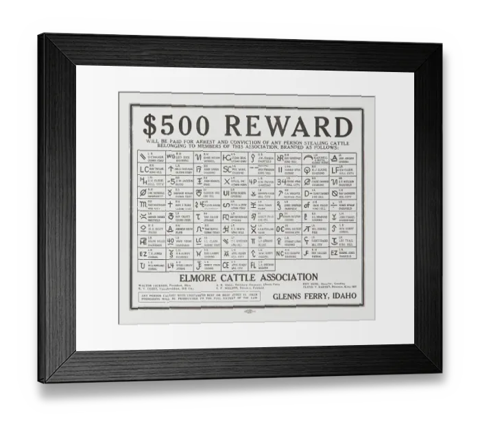 Framed Print : $500 Reward Elmore Cattle Association