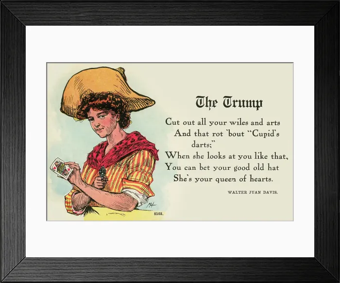 Framed Print : The Trump. One of a comic series of postcards protraying strong cowgirls Framed Print : The Trump. One of a comic series of postcards protraying strong cowgirls