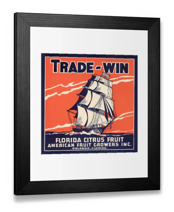 Framed Print : Trade-Win. Fruit crate label for the Trade-Win brand of Florida citrus fruits from Orlando Framed Print : Trade-Win. Fruit crate label for the Trade-Win brand of Florida citrus fruits from Orlando