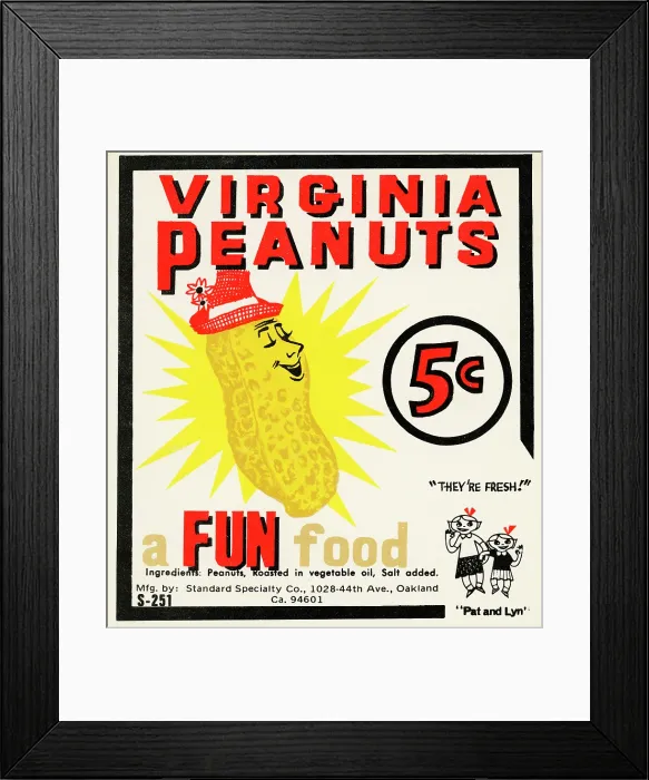 Framed Print : Virginia Peanuts 5 Cents Framed Print : Virginia Peanuts 5 Cents