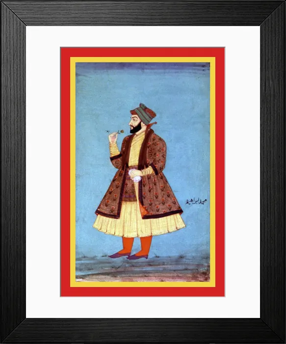 Framed Print : Müḥammad Ibráhím in a gold fur-trimmed flower-patterned jacket Framed Print : Müḥammad Ibráhím in a gold fur-trimmed flower-patterned jacket