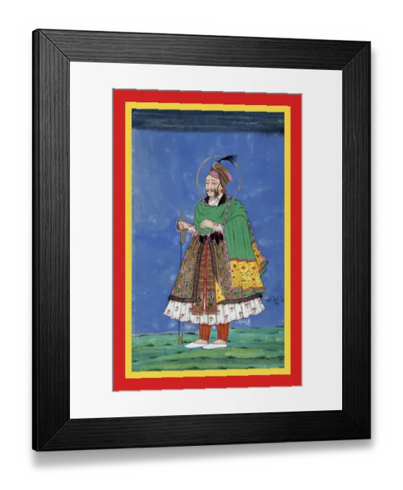 Framed Print : Abdullah Quṭb Shah in a white tunic, a patterned sash Framed Print : Abdullah Quṭb Shah in a white tunic, a patterned sash