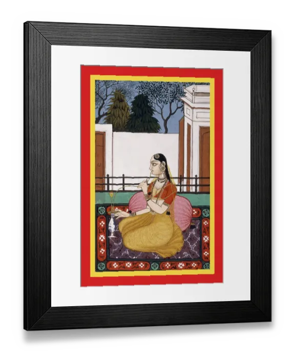 Framed Print : Woman smoking a pipe by a pink cushion