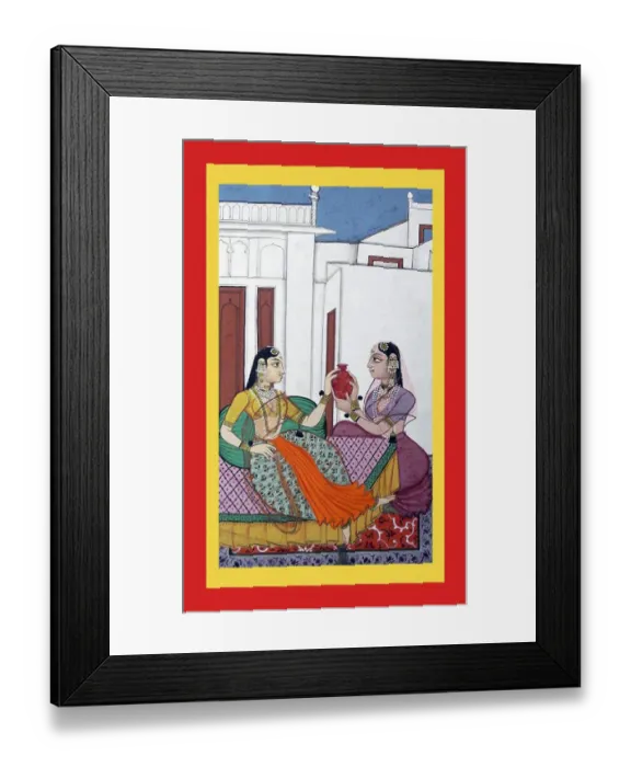 Framed Print : Woman with attendant by Green Pillow Framed Print : Woman with attendant by Green Pillow