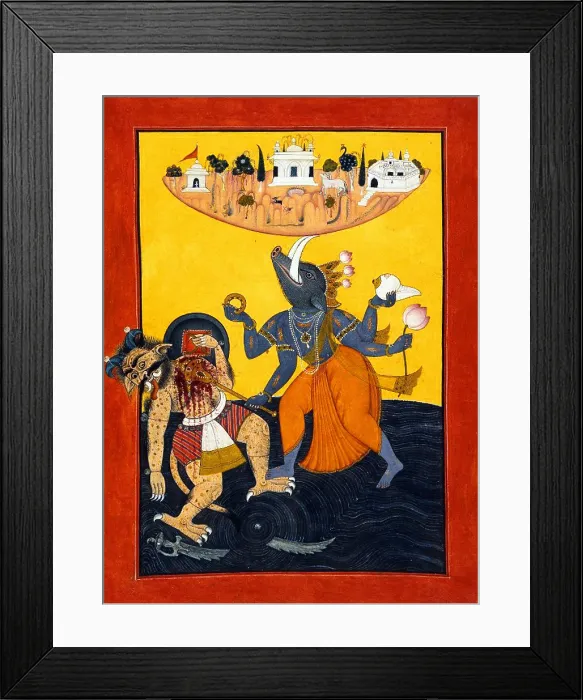 Framed Print : Vishnu appeared as the boar rescuing the earth goddess, Bhudevi Framed Print : Vishnu appeared as the boar rescuing the earth goddess, Bhudevi