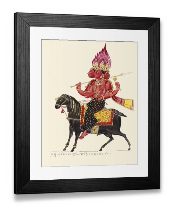 Framed Print : Agni, guardian of the south-east, riding a caparisoned ram Framed Print : Agni, guardian of the south-east, riding a caparisoned ram