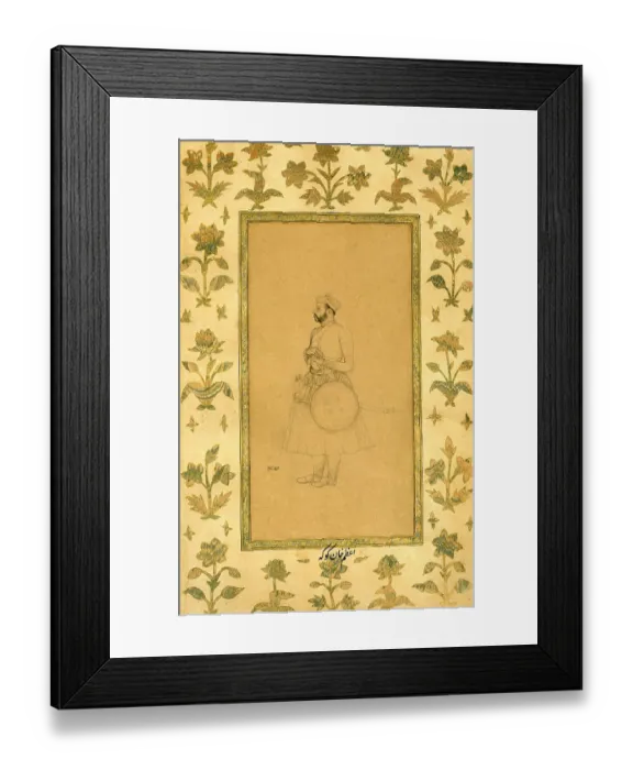 Framed Print : Baqúr ʿA'm Xán Savájí carrying dagger, sword and shield Framed Print : Baqúr ʿA'm Xán Savájí carrying dagger, sword and shield