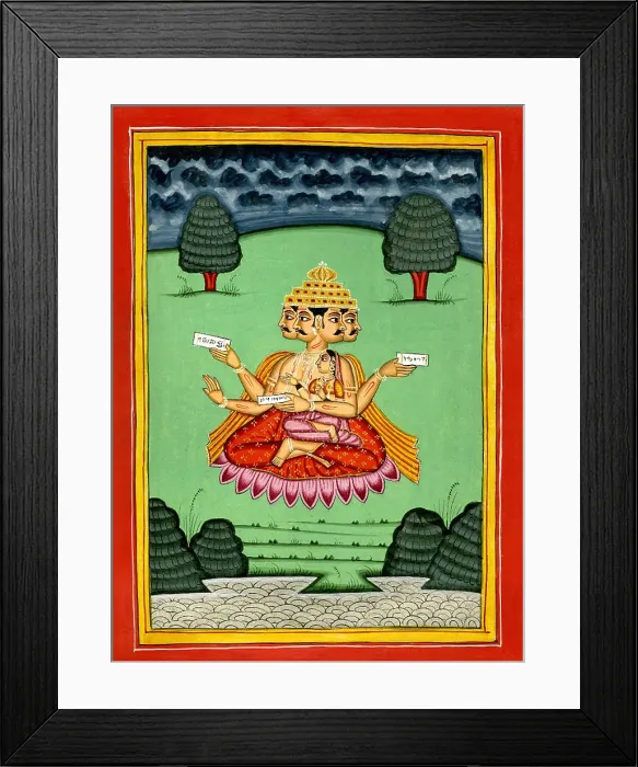 Framed Print : Deity Brahma seated with his consort on his lap Framed Print : Deity Brahma seated with his consort on his lap