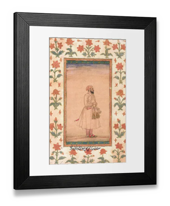 Framed Print : Mírzá Bahmán Iʿtiqád Xán in profile holding dagger Framed Print : Mírzá Bahmán Iʿtiqád Xán in profile holding dagger