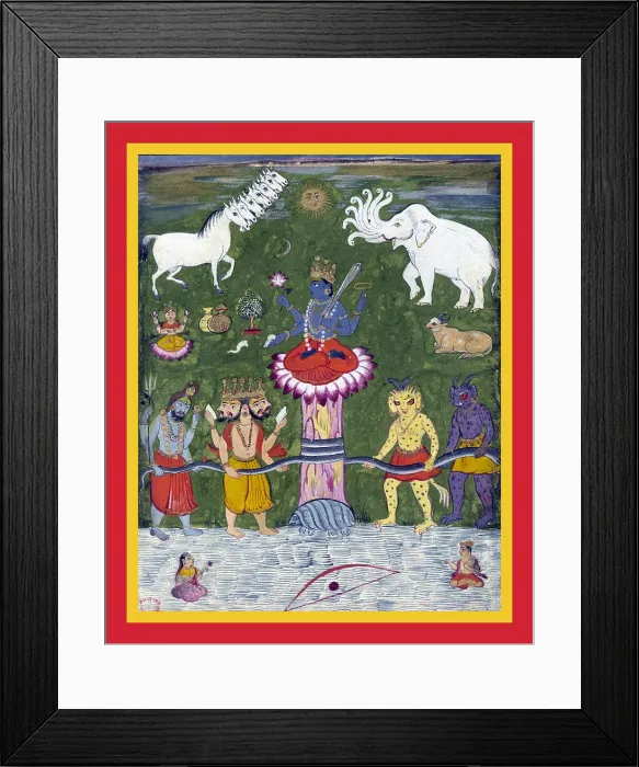 Framed Print : Samudra Manthan scene with Vishnu as Kurma Framed Print : Samudra Manthan scene with Vishnu as Kurma