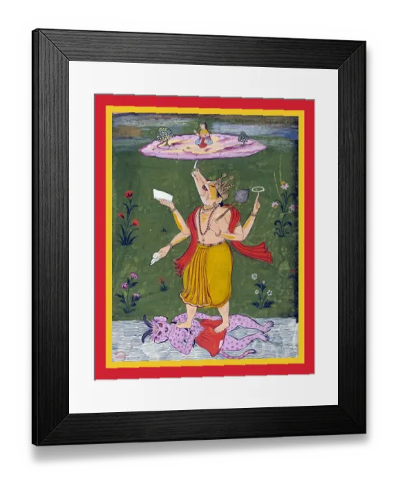 Framed Print : Varaha supporting Laksmi or Bhudevi on the earth by his tusk Framed Print : Varaha supporting Laksmi or Bhudevi on the earth by his tusk