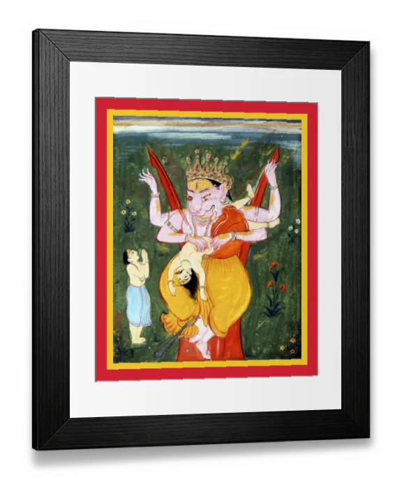 Framed Print : Vishnu as Narasimha tearing Hiranyakasipu to pieces Framed Print : Vishnu as Narasimha tearing Hiranyakasipu to pieces