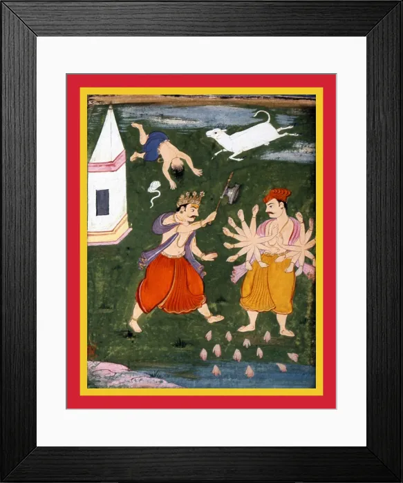 Framed Print : Vishnu as Paraśu Rama attacking Kartavirya Framed Print : Vishnu as Paraśu Rama attacking Kartavirya