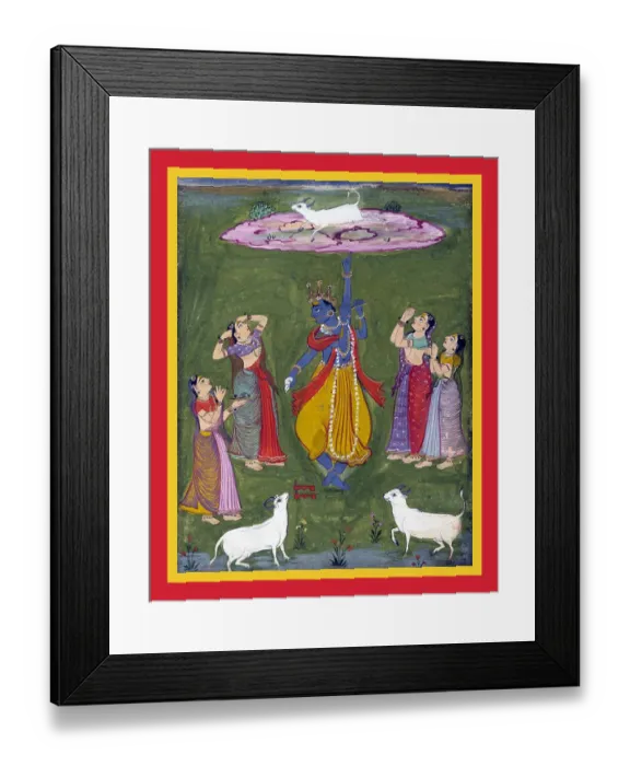 Framed Print : Vishnu as Krishna Govardhanadhara with attendants Framed Print : Vishnu as Krishna Govardhanadhara with attendants