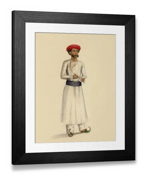 Framed Print : Hindu man stands in white tunic over white trousers Framed Print : Hindu man stands in white tunic over white trousers