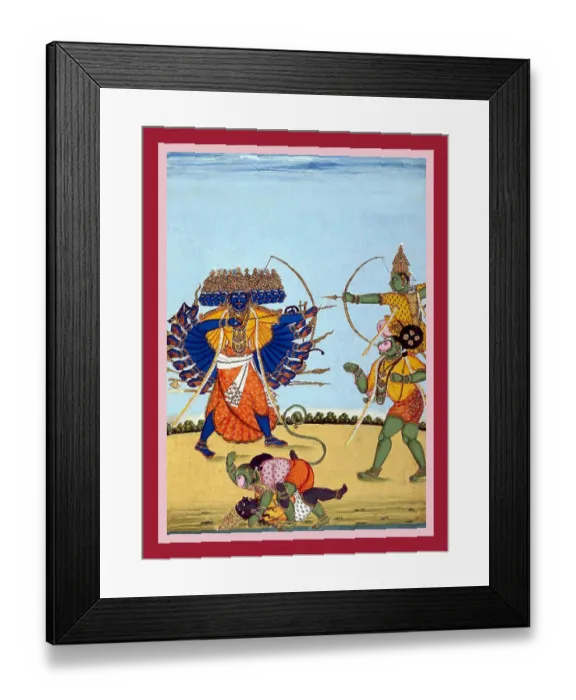 Framed Print : Rama mounted on Hanuman's shoulders fighting Ravaṇa Framed Print : Rama mounted on Hanuman's shoulders fighting Ravaṇa