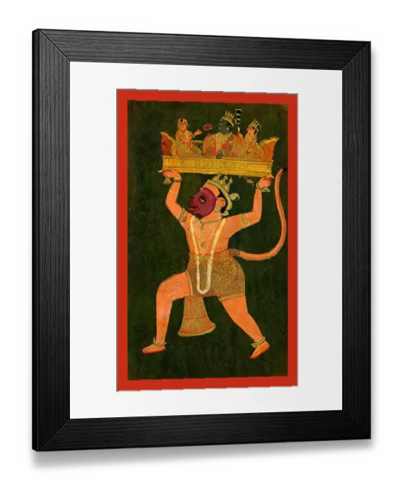 Framed Print : Hanuman carrying Rama, Sīta and Lak£maṇa on a throne Framed Print : Hanuman carrying Rama, Sīta and Lak£maṇa on a throne