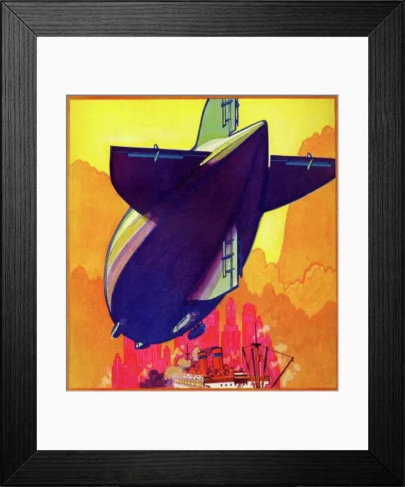 Framed Print : Zeppelin Flies above ship Framed Print : Zeppelin Flies above ship