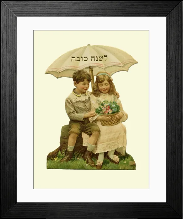 Framed Print : Happy New Year Children under Umbrella