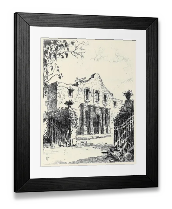 Framed Print : Etching of the Alamo Framed Print : Etching of the Alamo