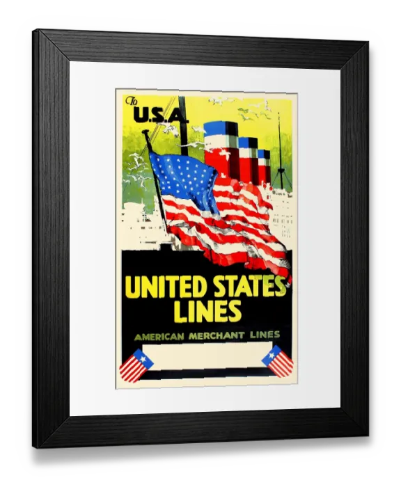 Framed Print : To U.S.A. Advertising poster 'To U.S.A.' aboard the United States Lines Framed Print : To U.S.A. Advertising poster 'To U.S.A.' aboard the United States Lines