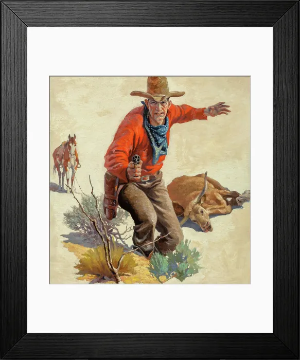 Framed Print : Cowboy with Dead Steer and Gun Framed Print : Cowboy with Dead Steer and Gun