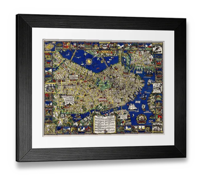 Framed Print : A map of Boston decorative AND historical Framed Print : A map of Boston decorative AND historical