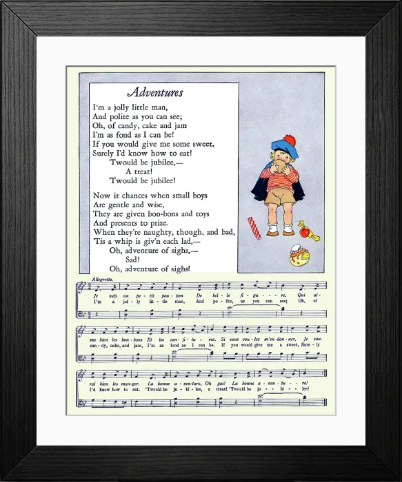 Framed Print : Adventure. Illustrated page from 'Nursery Friends