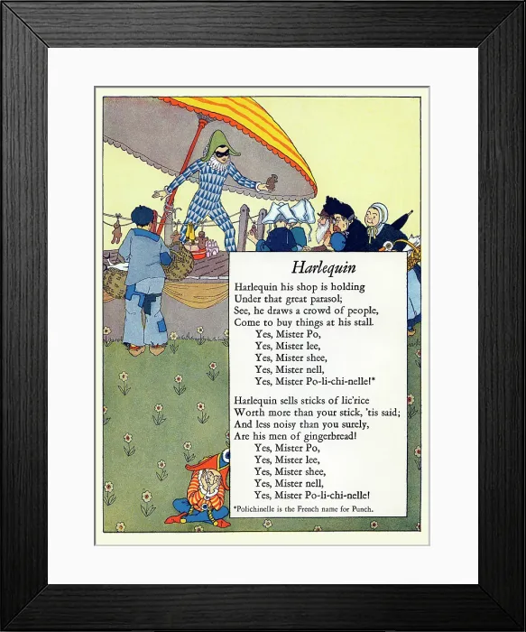Framed Print : Harlequin. Illustrated page from 'Nursery Friends Framed Print : Harlequin. Illustrated page from 'Nursery Friends