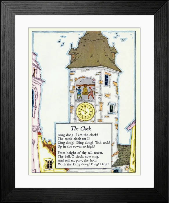 Framed Print : The Clock. Illustrated page from 'Nursery Friends Framed Print : The Clock. Illustrated page from 'Nursery Friends