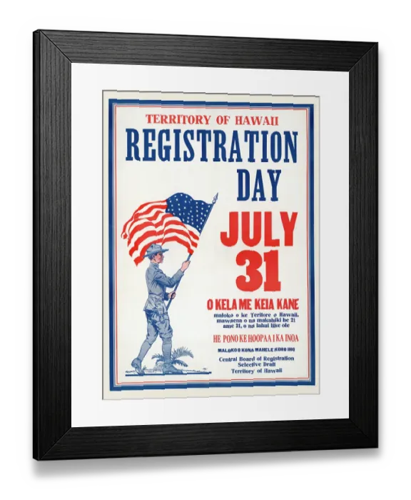 Framed Print : Territory of Hawaii registration day July 31 - Hawaiian