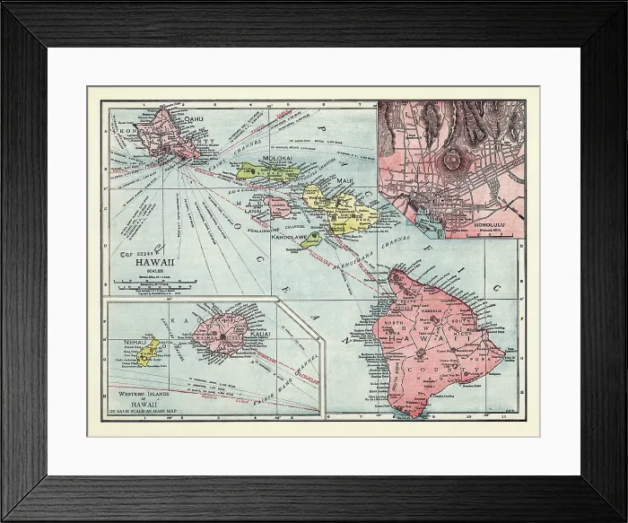 Framed Print : Map of Hawaii Framed Print : Map of Hawaii