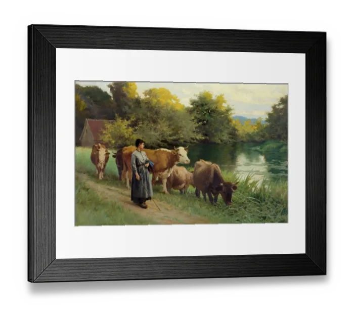Framed Print : Young Woman by a Stream with Cattle, 1902 Framed Print : Young Woman by a Stream with Cattle, 1902
