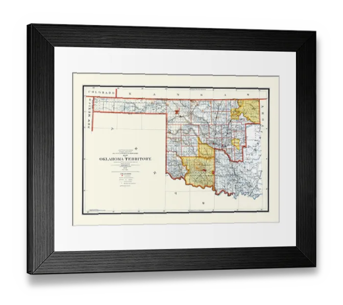 Framed Print : Map of Oklahoma Territory Framed Print : Map of Oklahoma Territory