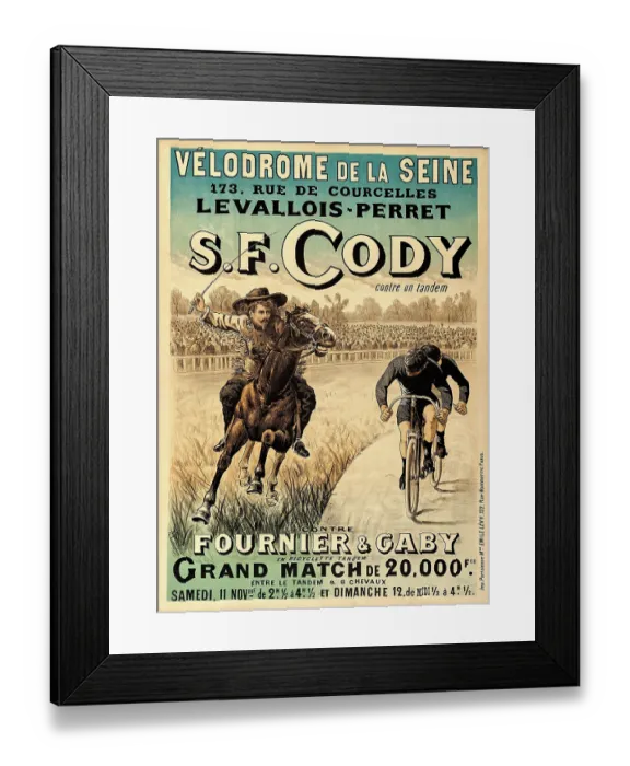 Framed Print : S.F. Cody Contre un Tandem