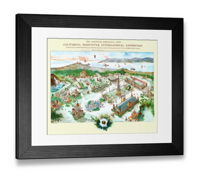 Framed Print : Bird's eye-view California Midwinter International Exposition Framed Print : Bird's eye-view California Midwinter International Exposition