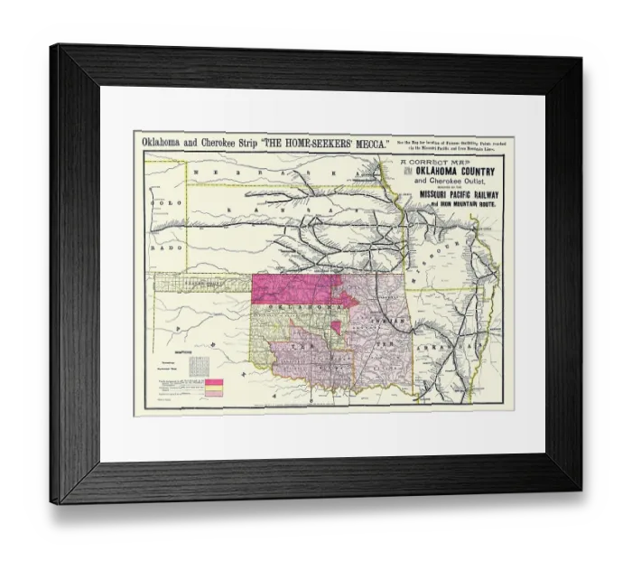 Framed Print : A correct map of the Oklahoma Framed Print : A correct map of the Oklahoma