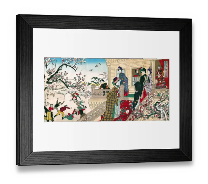 Framed Print : Children Playing in the Snow under Plum Trees in Bloom Framed Print : Children Playing in the Snow under Plum Trees in Bloom
