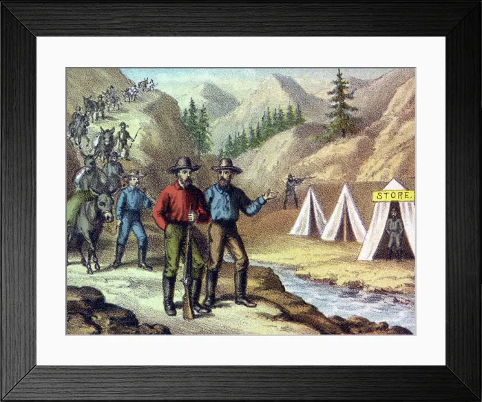 Framed Print : Miners arrive at a tent city Framed Print : Miners arrive at a tent city