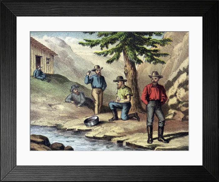 Framed Print : Miners relaxing by a stream Framed Print : Miners relaxing by a stream