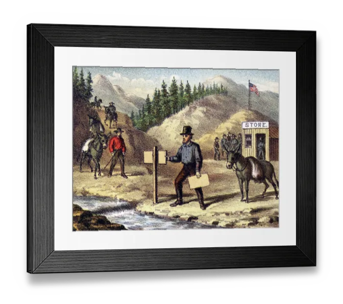 Framed Print : Miner and mule near store Framed Print : Miner and mule near store