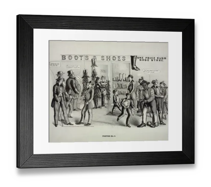 Framed Print : boots & shoes, one price cash shoe store Framed Print : boots & shoes, one price cash shoe store
